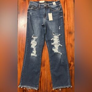 Judy Blue Dad Jeans Women’s Size 9/29 Mid Rise Distressed Raw Hem, NWT